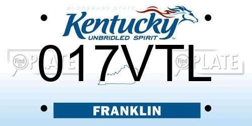 017VTL Kentucky License Plate