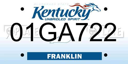 01GA722 Kentucky License Plate