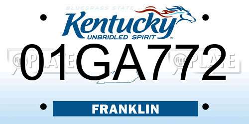 01GA772 Kentucky License Plate
