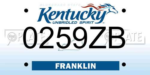 0259ZB Kentucky License Plate