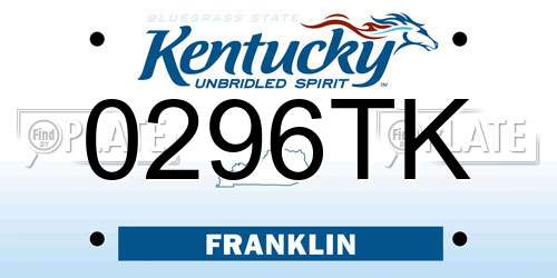 0296TK Kentucky License Plate