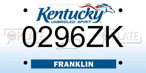 0296ZK Kentucky License Plate