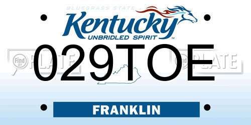 029TOE Kentucky License Plate
