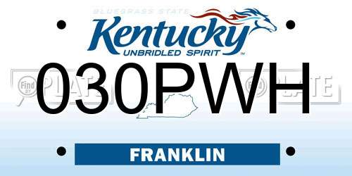 030PWH Kentucky License Plate