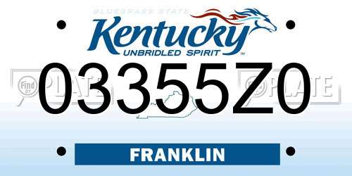 03355Z0 Kentucky License Plate
