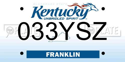 033YSZ Kentucky License Plate
