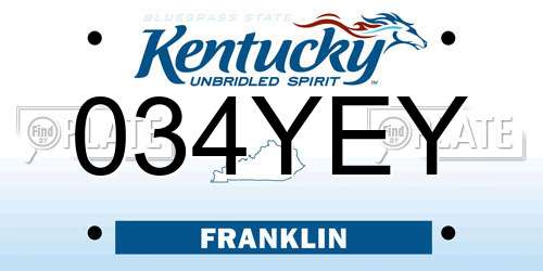 034YEY Kentucky License Plate
