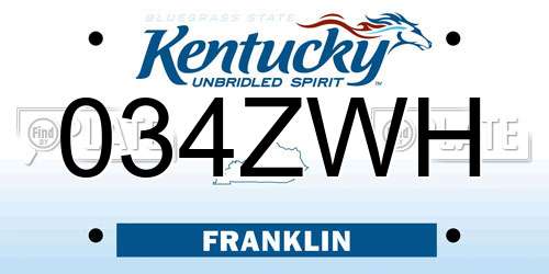 034ZWH Kentucky License Plate