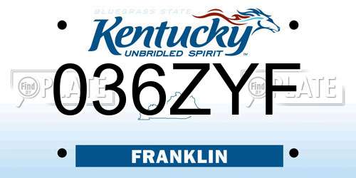 036ZYF Kentucky License Plate