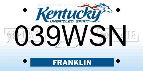 039WSN Kentucky License Plate