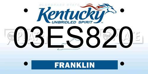 03ES820 Kentucky License Plate