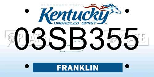 03SB355 Kentucky License Plate