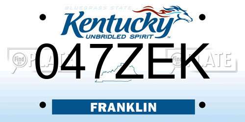 047ZEK Kentucky License Plate