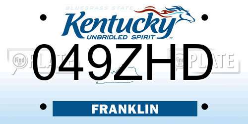 049ZHD Kentucky License Plate