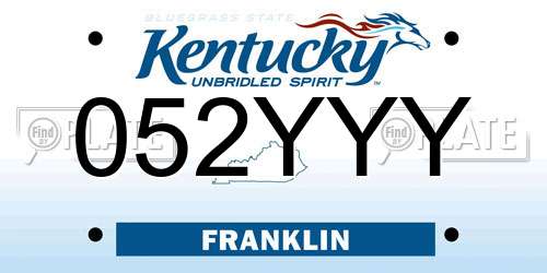 052YYY Kentucky License Plate