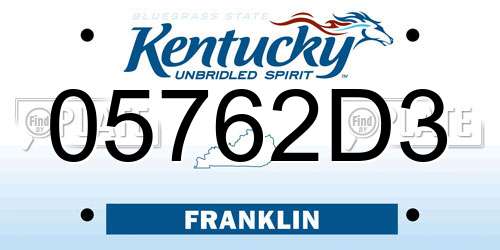 05762D3 Kentucky License Plate