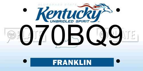 070BQ9 Kentucky License Plate