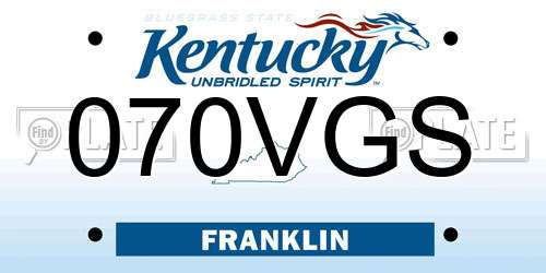 070VGS Kentucky License Plate