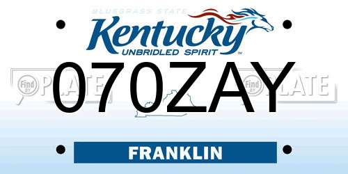 070ZAY Kentucky License Plate