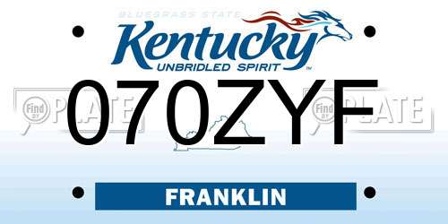 070ZYF Kentucky License Plate