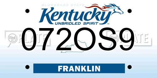 072OS9 Kentucky License Plate