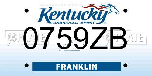 0759ZB Kentucky License Plate