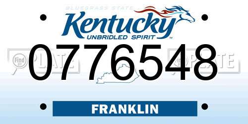 0776548 Kentucky License Plate