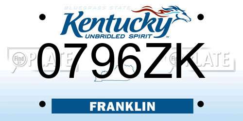 0796ZK Kentucky License Plate