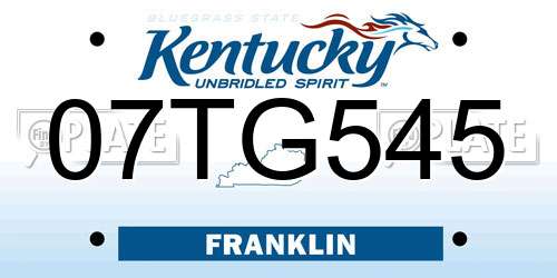 07TG545 Kentucky License Plate