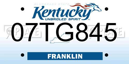 07TG845 Kentucky License Plate