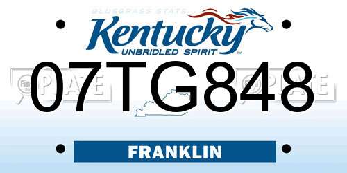 07TG848 Kentucky License Plate