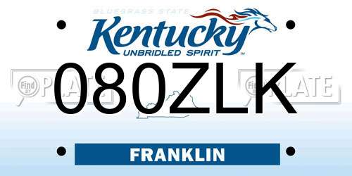 080ZLK Kentucky License Plate