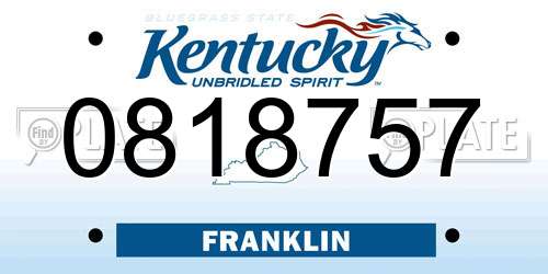 0818757 Kentucky License Plate