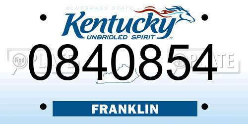 0840854 Kentucky License Plate