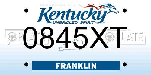 0845XT Kentucky License Plate
