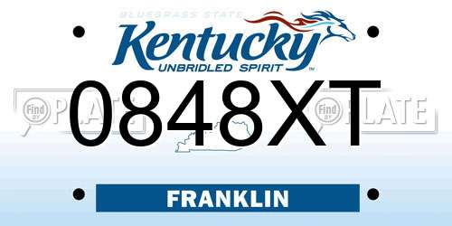 0848XT Kentucky License Plate