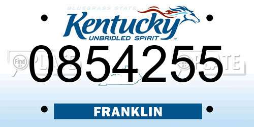 0854255 Kentucky License Plate