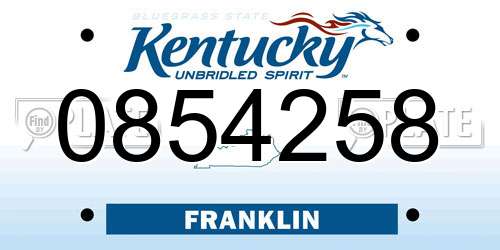 0854258 Kentucky License Plate