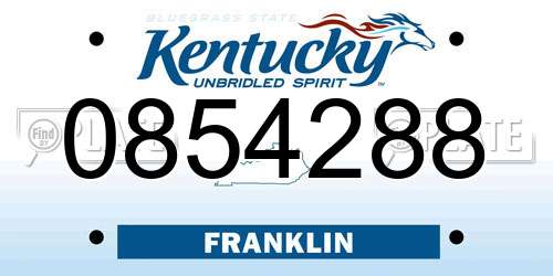 0854288 Kentucky License Plate