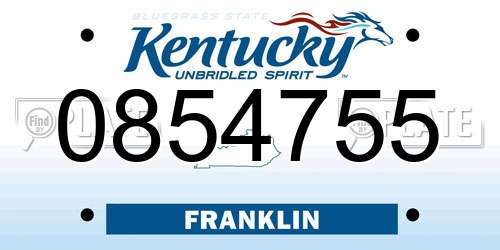 0854755 Kentucky License Plate