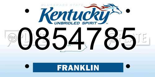 0854785 Kentucky License Plate