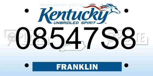08547S8 Kentucky License Plate