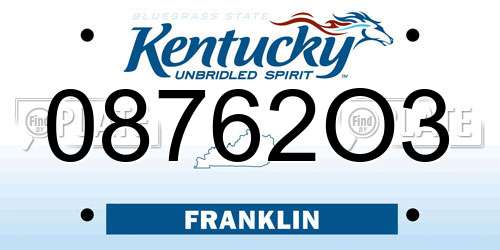 08762O3 Kentucky License Plate