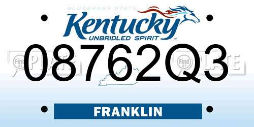 08762Q3 Kentucky License Plate