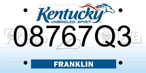 08767Q3 Kentucky License Plate