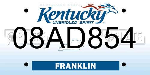 08AD854 Kentucky License Plate