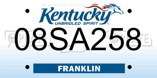 08SA258 Kentucky License Plate