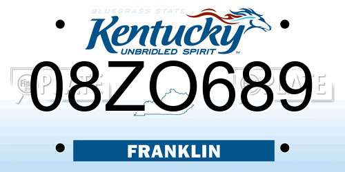 08ZO689 Kentucky License Plate