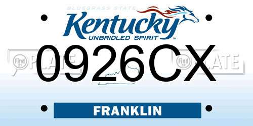 0926CX Kentucky License Plate
