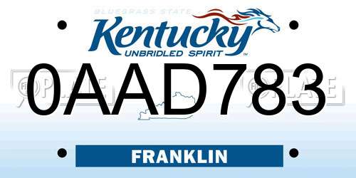 0AAD783 Kentucky License Plate